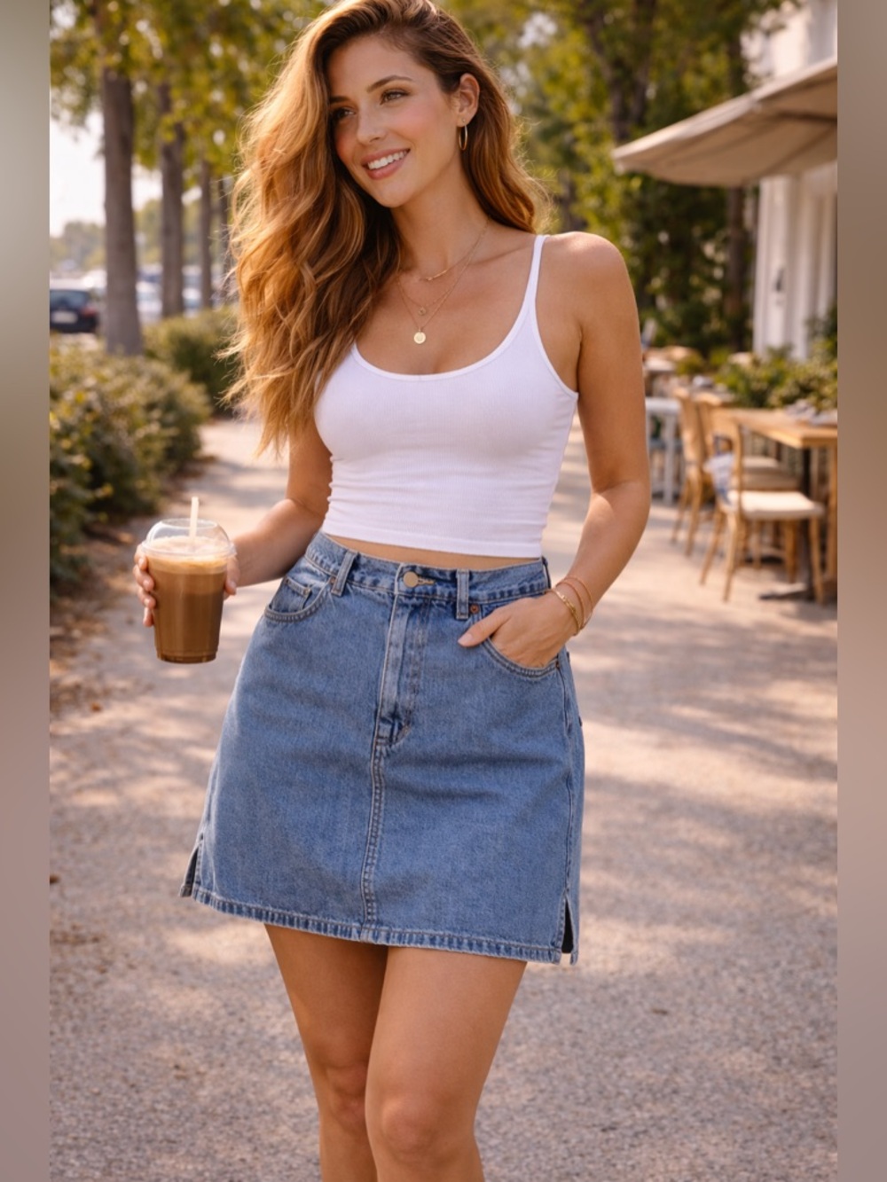 Denim Skirt Size 22 Blue A-Line Side Slit Casual Summer